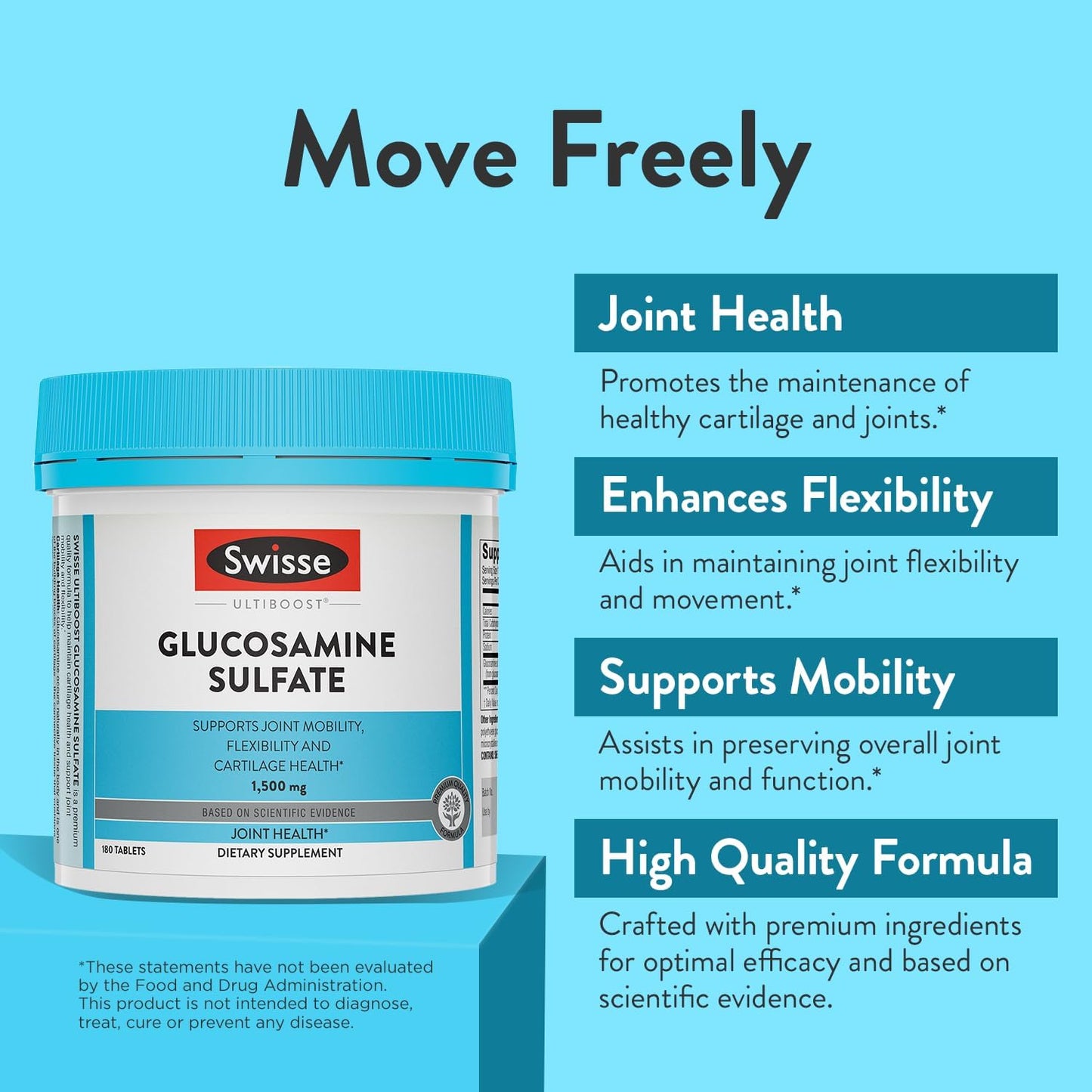Glucosamine Sulfate Joint Support Supplement for Mobility and Flexibility - 1500mg Tablets for Men and Women - 180 Count