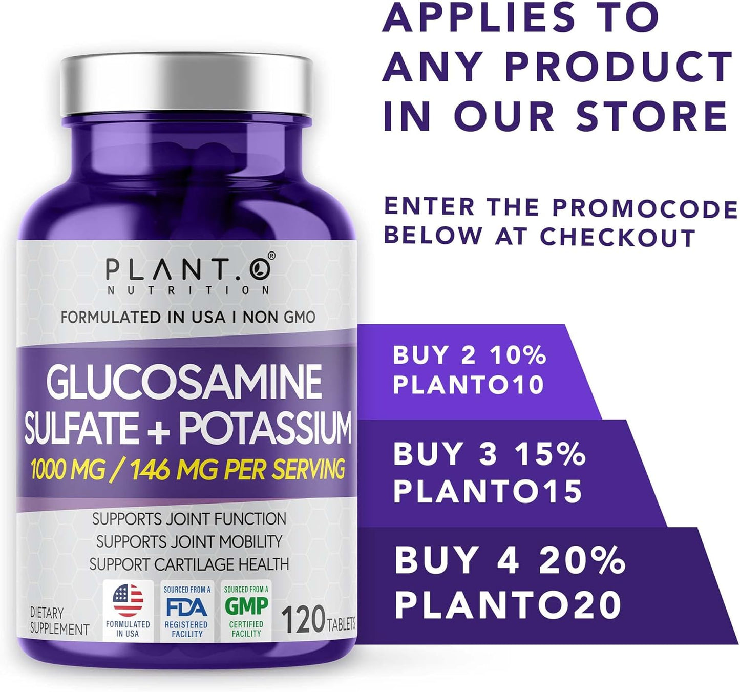 Glucosamine Sulfate with Potassium Tablets - Joint Support Supplement for Cartilage and Bone Health - 120 Count