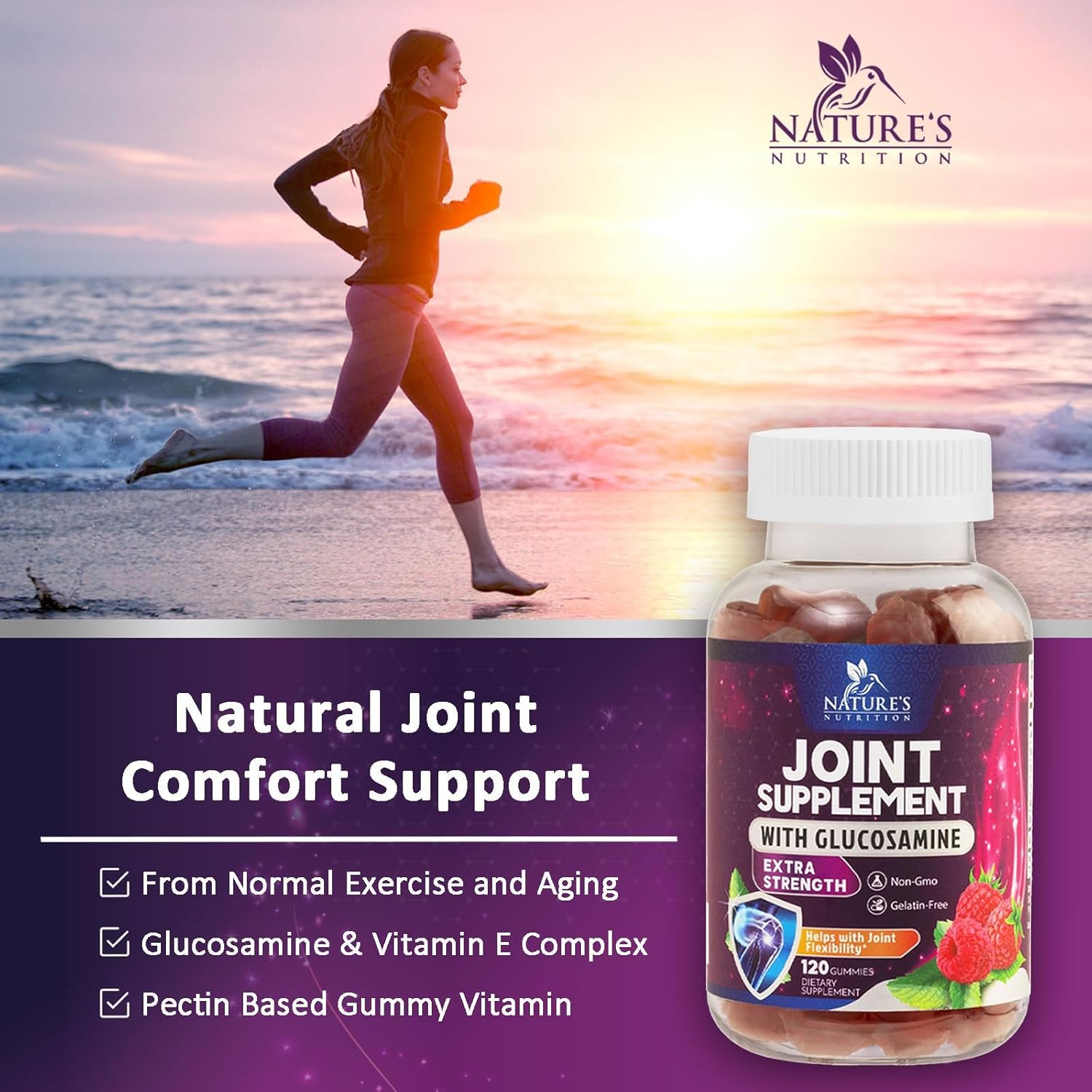 Glucosamine & Vitamin E Gummies for Joint Support - 120 Count - Natural Supplement for Back, Knees, & Hands - Cartilage & Flexibility Support