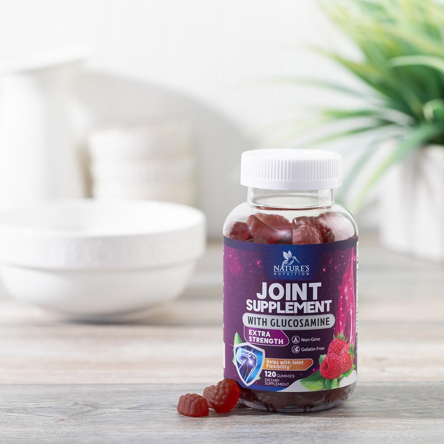 Glucosamine & Vitamin E Gummies for Joint Support - 120 Count - Natural Supplement for Back, Knees, & Hands - Cartilage & Flexibility Support