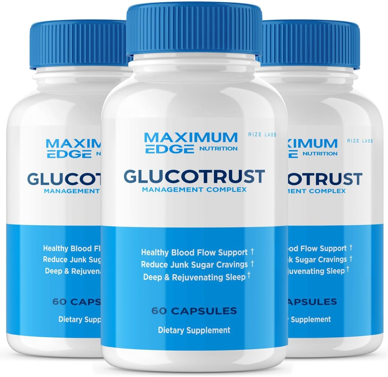 Glucotrust Supplement Capsules, Advanced Formula for Extra Strength Support, Natural Vegan Blend, 3 Pack (180 Capsules) by Rize Labs