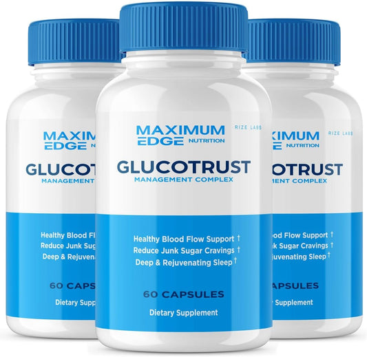 Glucotrust Supplement Capsules, Advanced Formula for Extra Strength Support, Natural Vegan Blend, 3 Pack (180 Capsules) by Rize Labs