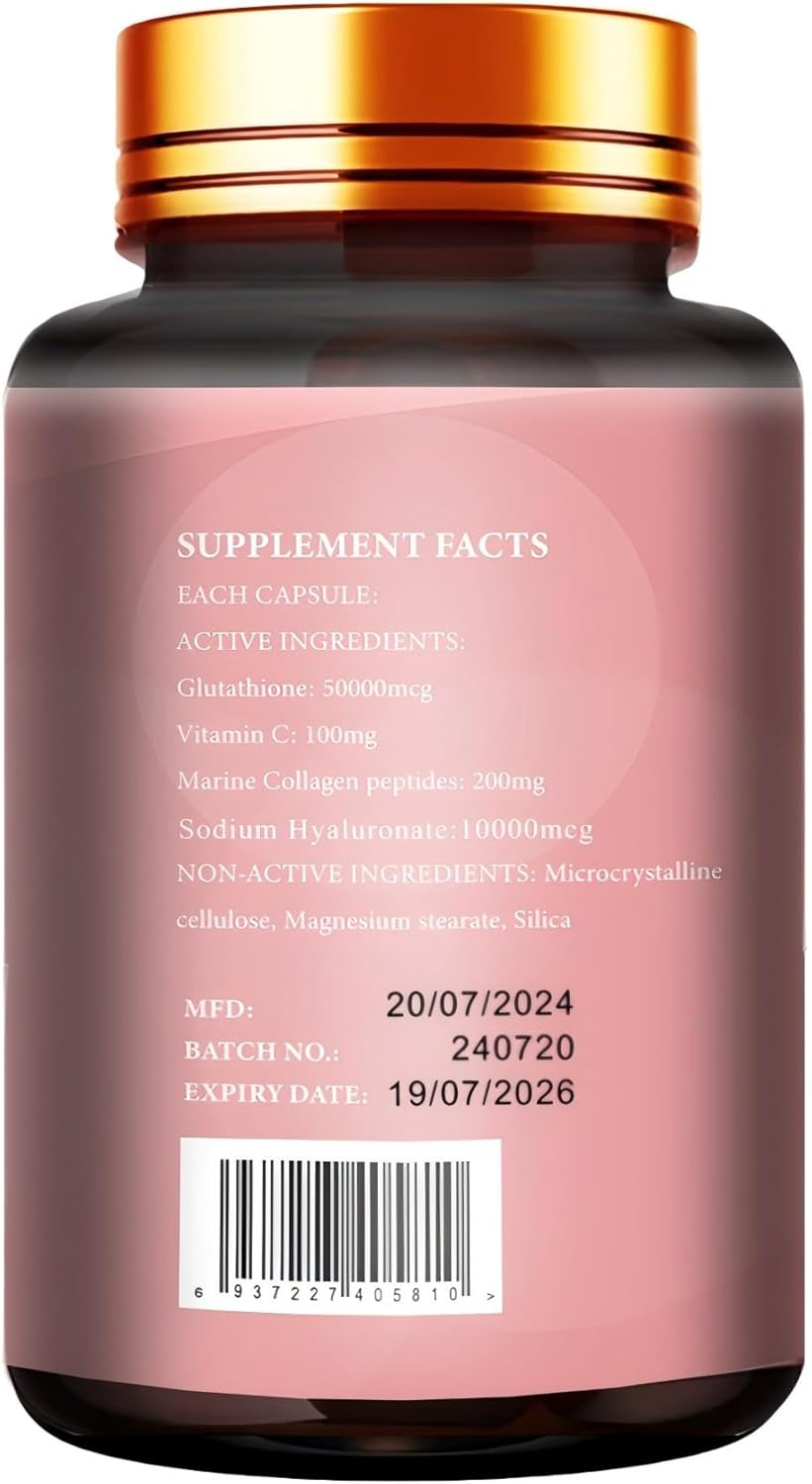 Glutathione 50000mcg with Vitamin C and Marine Collagen Peptide - 90 Capsules