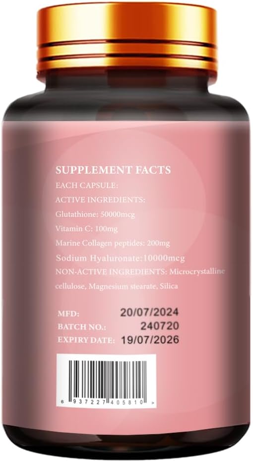 Glutathione 50000mcg with Vitamin C and Marine Collagen Peptide - 90 Capsules