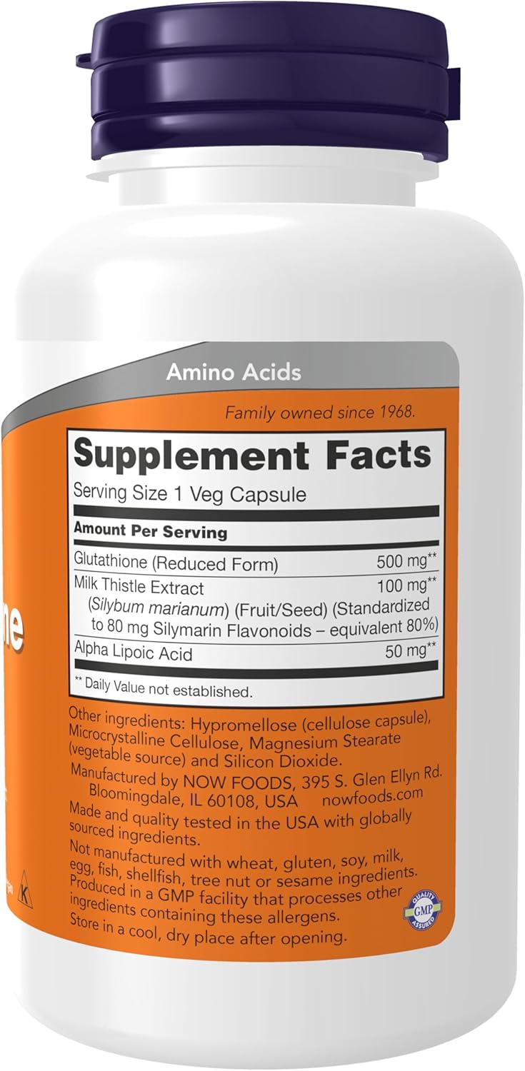 Glutathione 500mg Supplement with Milk Thistle Extract & Alpha Lipoic Acid - 60 Veg Capsules by NOW Foods