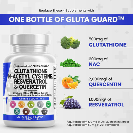 Glutathione 500mg Supplement with Vitamin C, N Acetyl Cysteine, Berberine, Resveratrol, Quercetin, Alpha Lipoic Acid for Women - 60 Ct USA Made