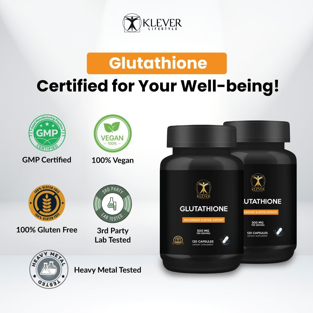 Glutathione Antioxidant Supplement for Cellular Health, Detox, Tissue Repair, Immunity - 120 Capsules, 500mg