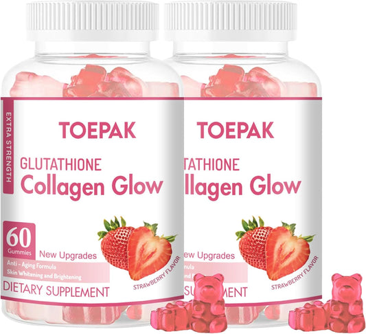 Glutathione Collagen Glow Gummies for Women - Anti-Aging Skin Brightening with Strawberry Flavor - 120 Gummies, 60 Servings