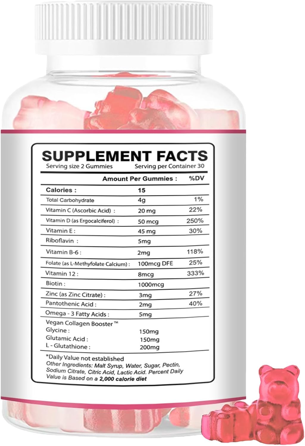 Glutathione Collagen Glow Gummies for Women - Anti-Aging Skin Brightening with Strawberry Flavor - 120 Gummies, 60 Servings