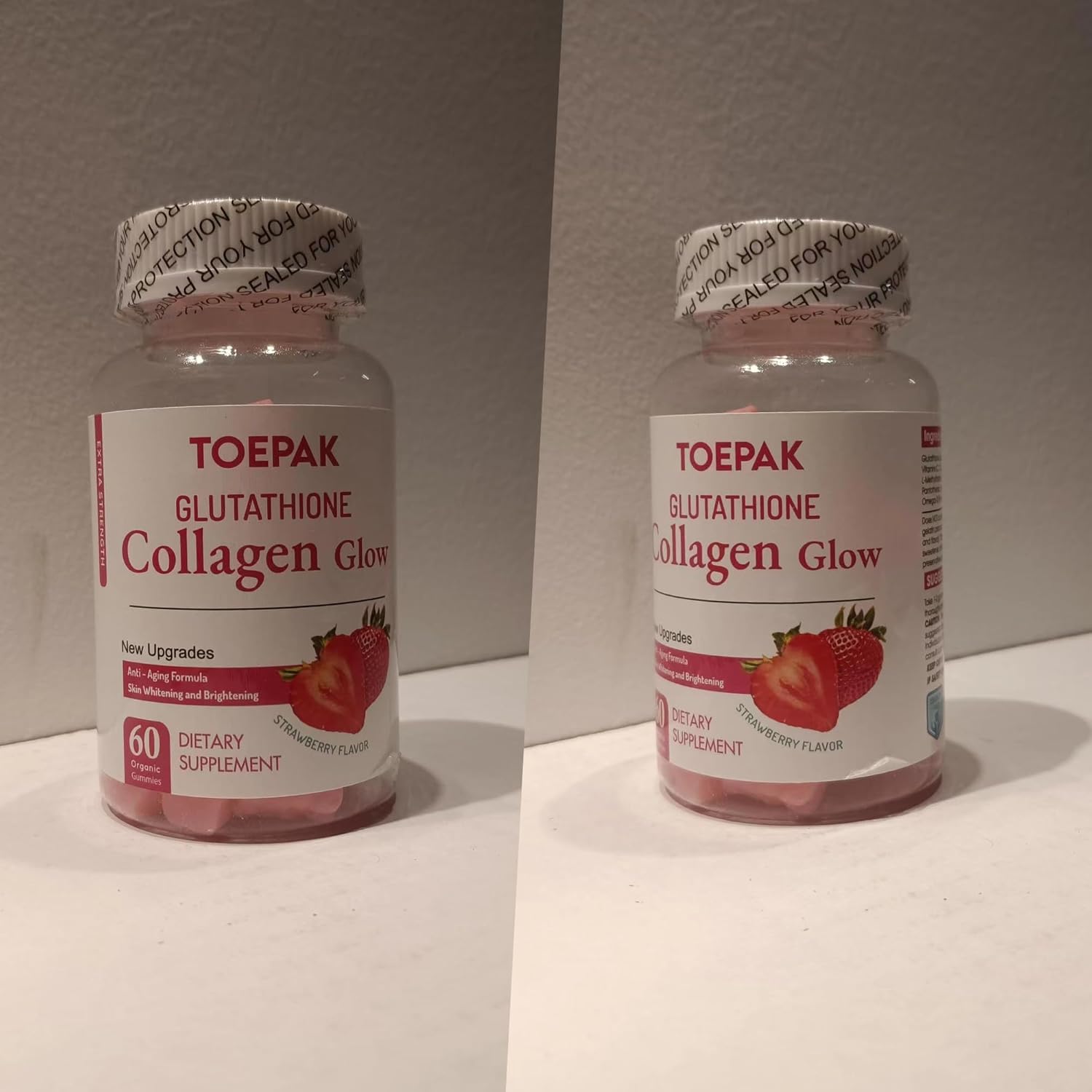 Glutathione Collagen Glow Gummies for Women - Anti-Aging Skin Brightening with Strawberry Flavor - 120 Gummies, 60 Servings