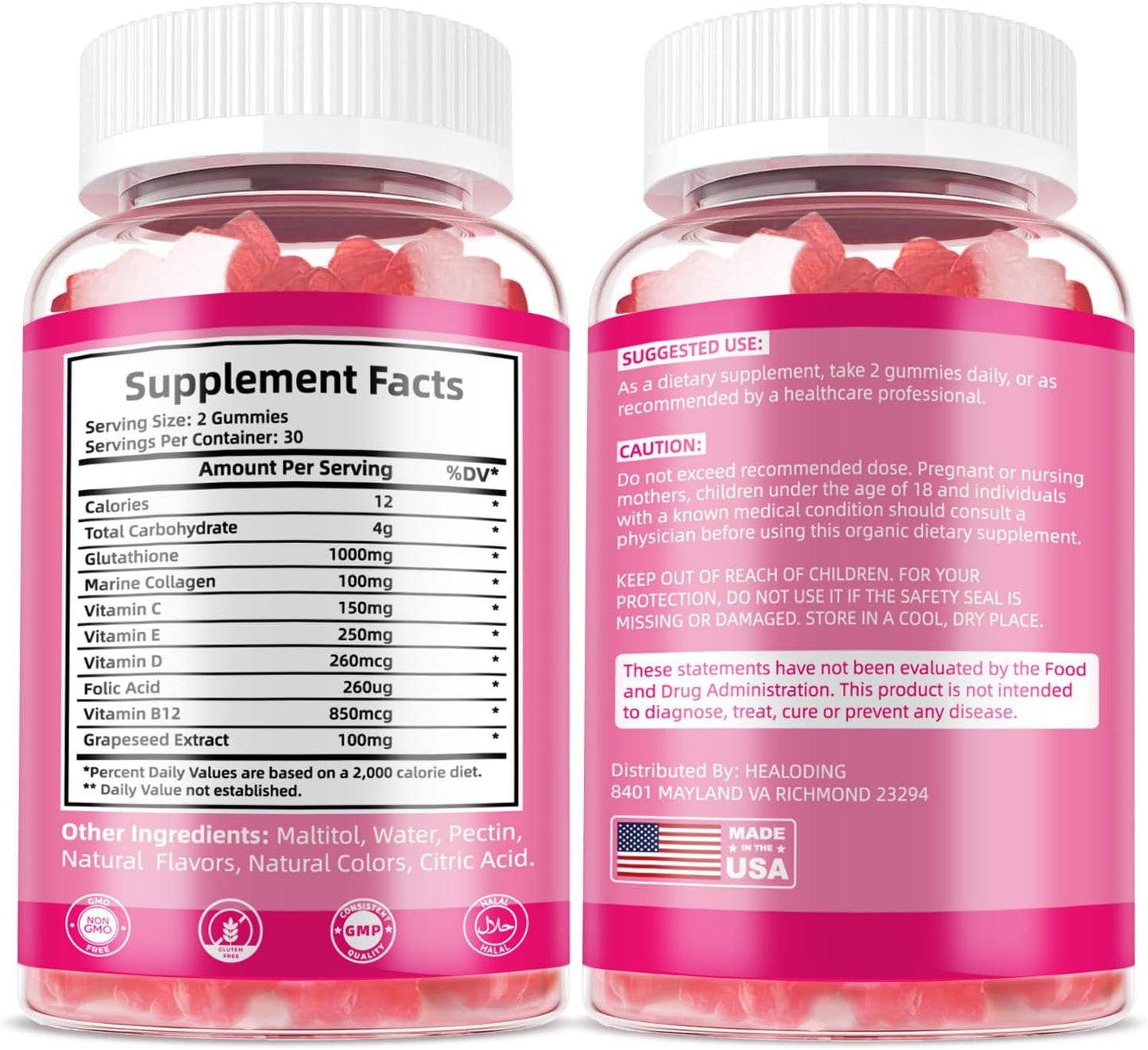 Glutathione Collagen Gummies with Vitamins C, E, D&B12 - 1000mg Antioxidant Supplement for Skin Brightening & Anti-Aging