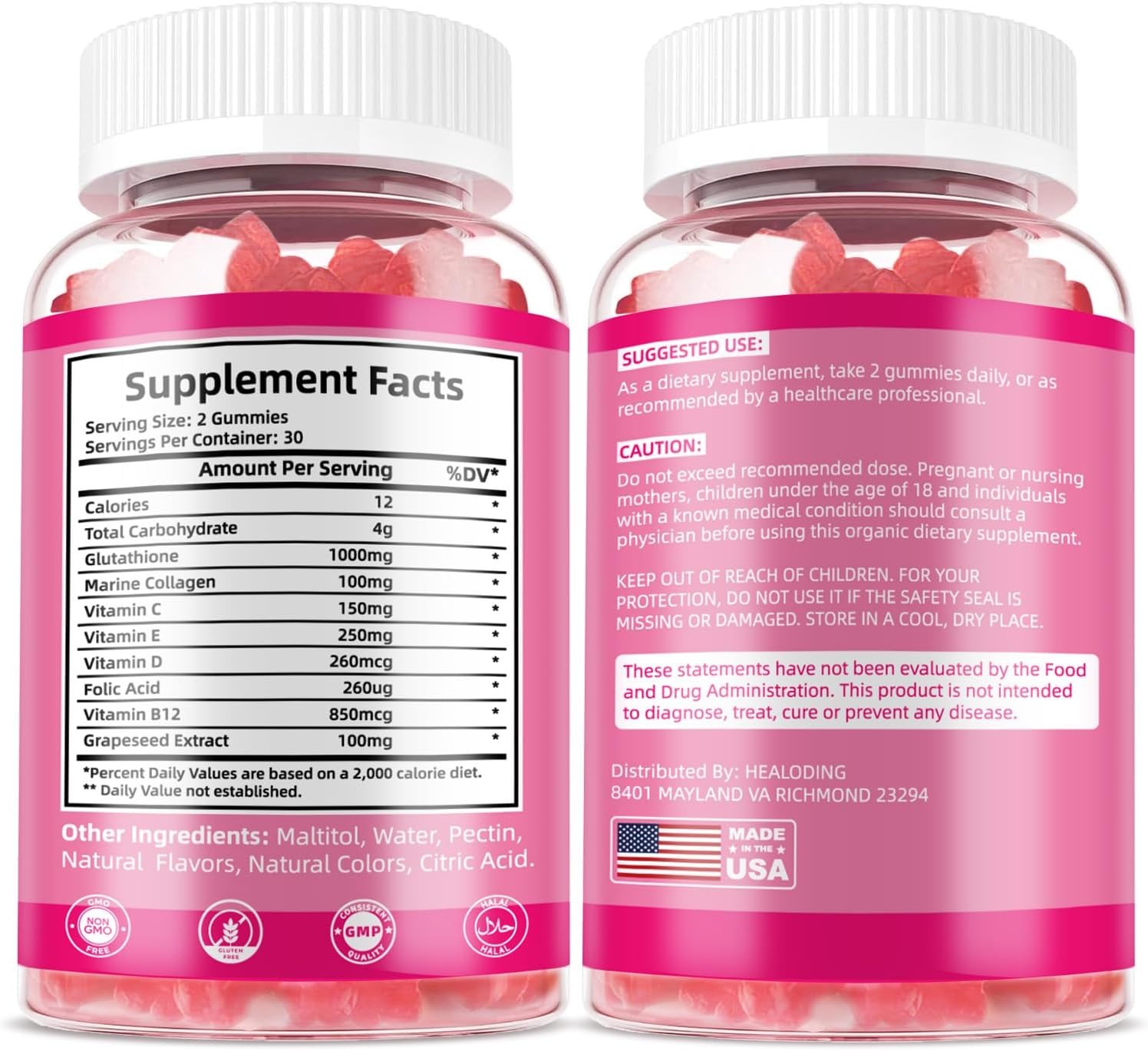 Glutathione Collagen Gummies with Vitamins C, E, D&B12 - 1000mg Antioxidant Supplement for Skin Brightening & Anti-Aging