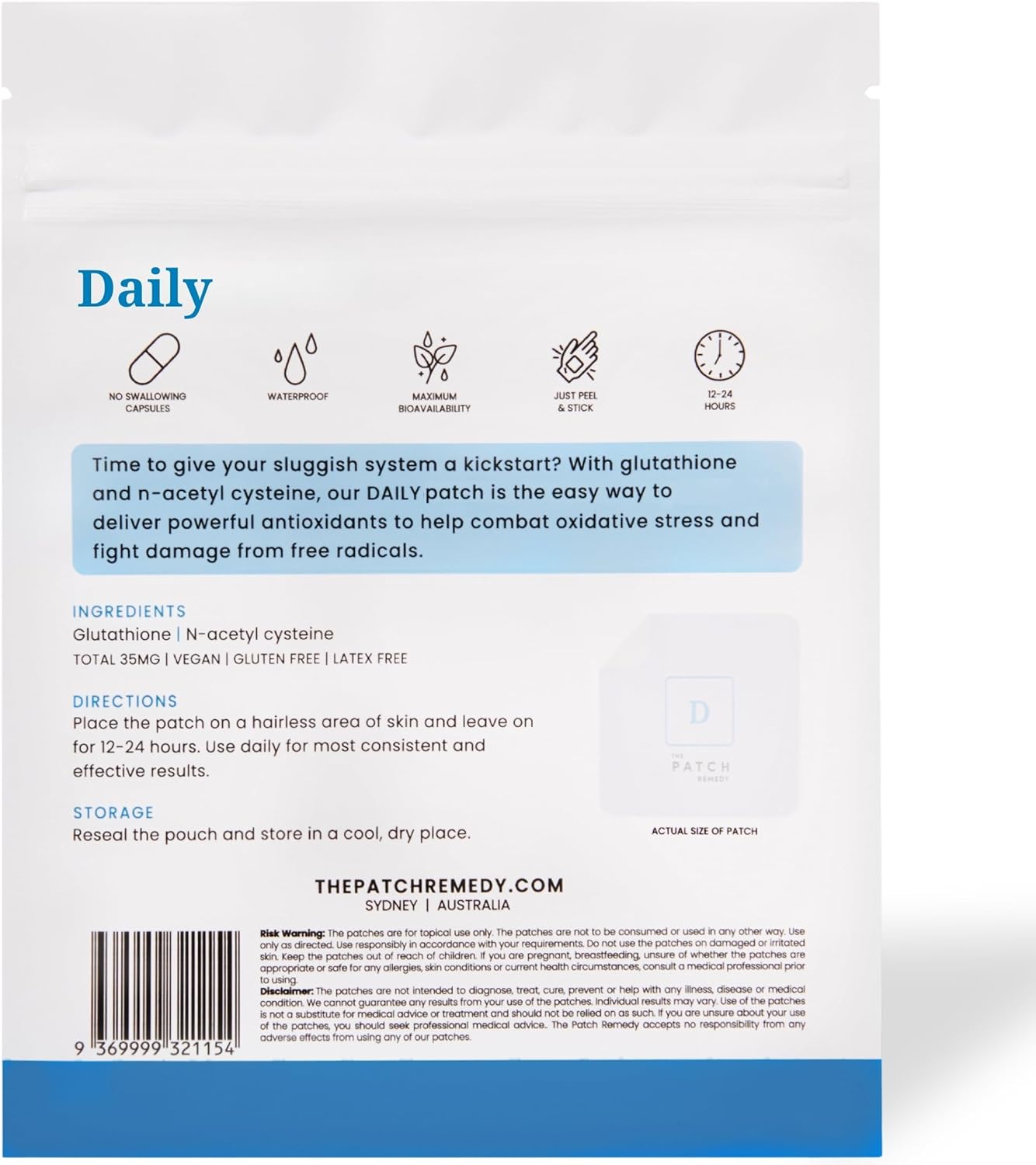 Glutathione & NAC Patch - 30 Topical Patches with Antioxidants for Adults & Kids | Waterproof Transdermal Cleanse Patch