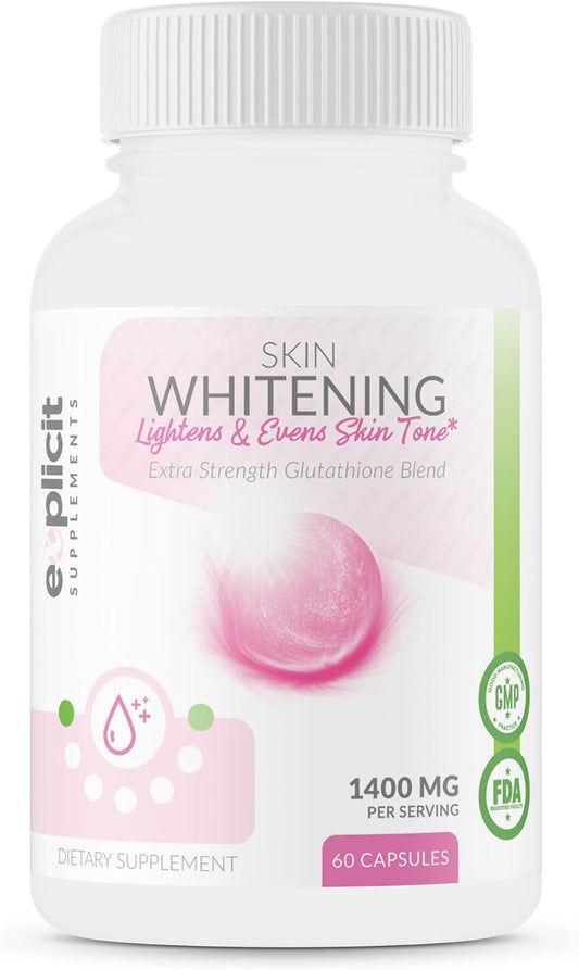 Glutathione Skin Whitening Supplement 1000mg - Clear Dark Spots, Acne Scars - 60 Capsules