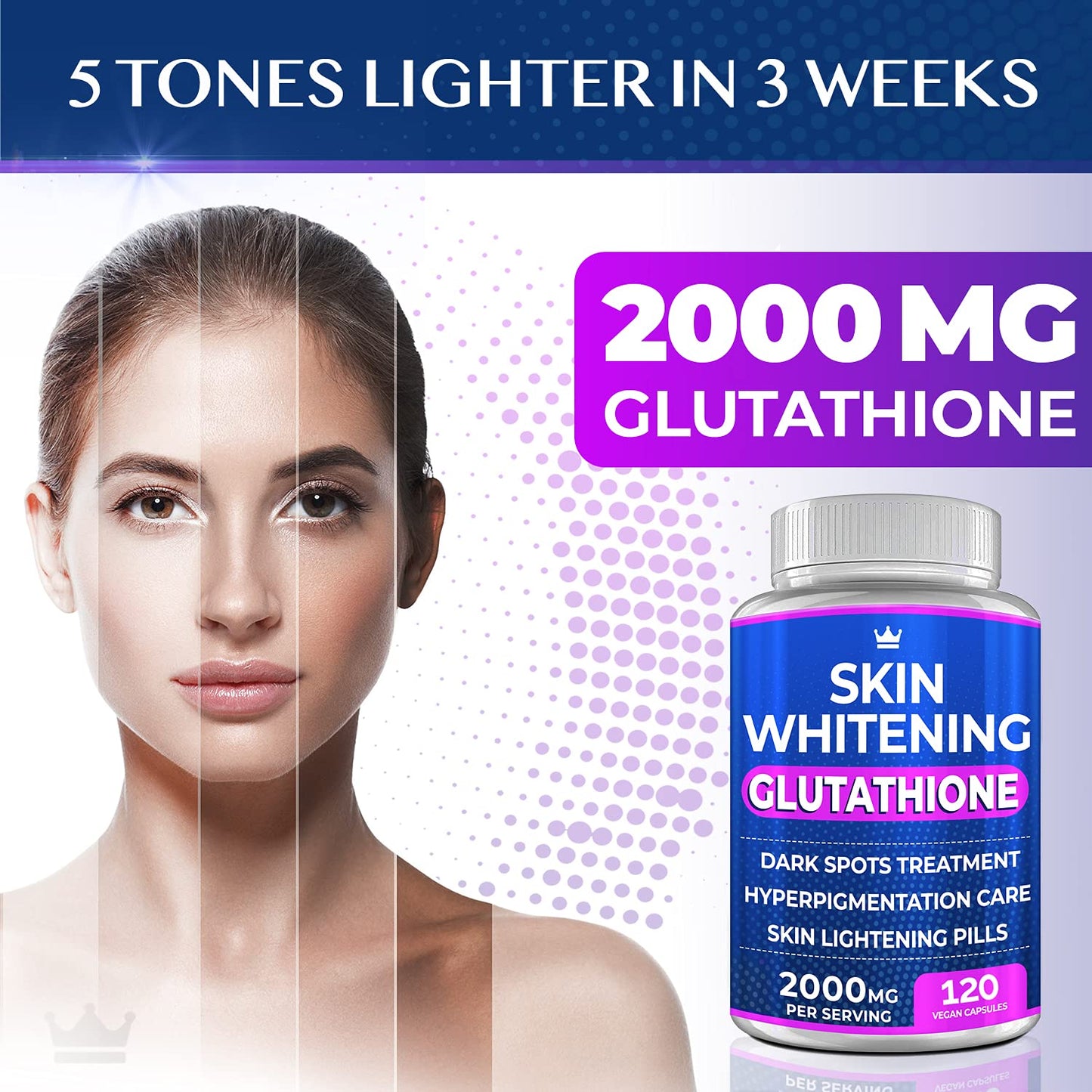 Glutathione Whitening Pills - 120 Capsules 2000mg for Skin Lightening and Hyperpigmentation Treatment