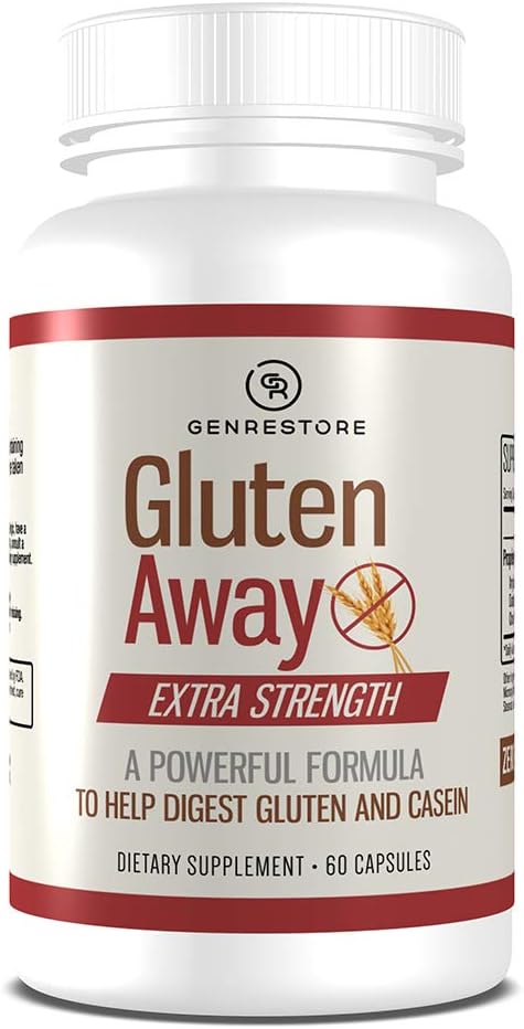 Gluten Digestive Enzyme Supplement for Men and Women - 60 Capsules, Improved Protein Absorption, Enhanced Digestion, Genrestore Gluten Away Formula