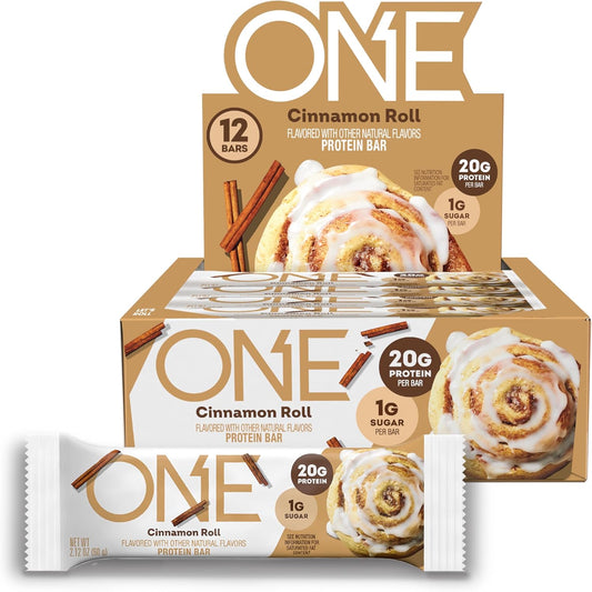 Gluten-Free Cinnamon Roll Protein Bars with 20g Protein and 1g Sugar - Pack of 12
