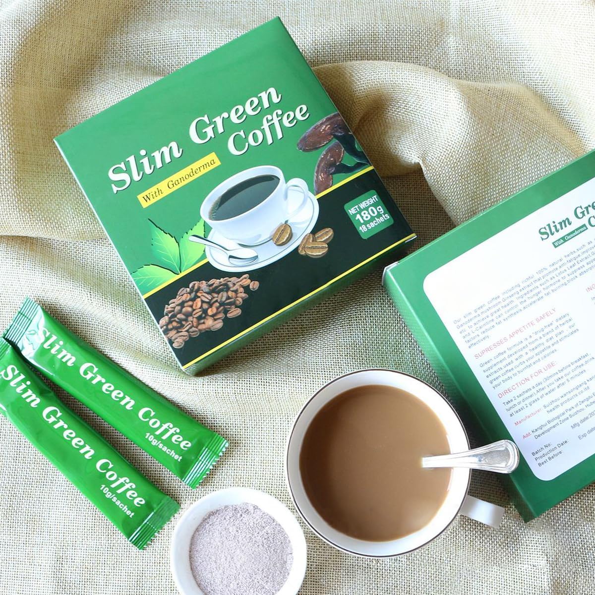 Gluten-Free Green Coffee Bean Extract Powder with 10 Natural Health Blends - 180g (18 Sachets)
