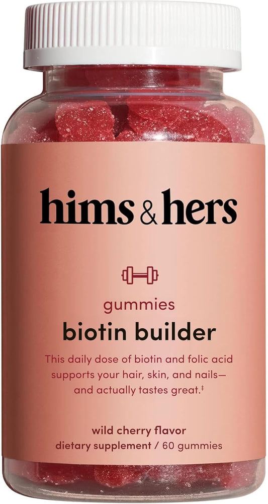 Gluten-Free HIMS & HERS Biotin Builder Gummy with Vitamins B12, B6, D - Wild Cherry Flavor, 60 Count