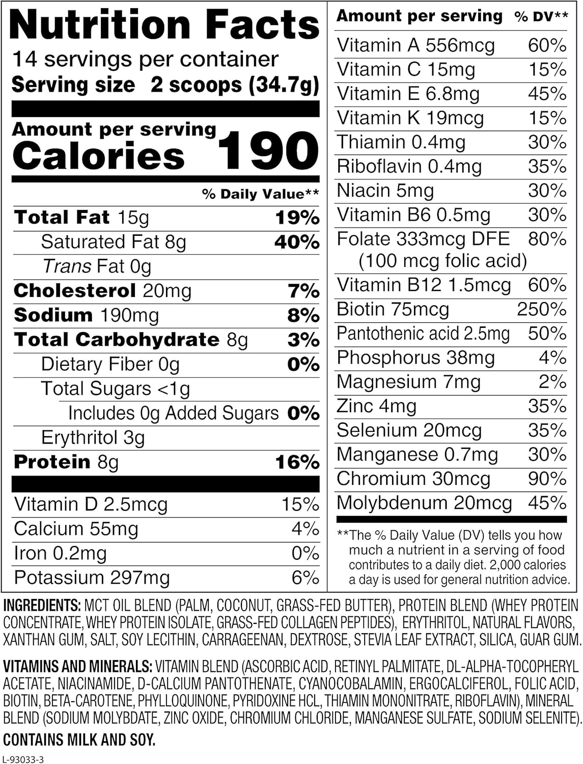 Gluten-Free Keto Meal Replacement Powder with MCTs and Grass-Fed Butter - Creamy Vanilla Milkshake Flavor - 14 Servings - Pantry Friendly - 17.1 Fl Oz
