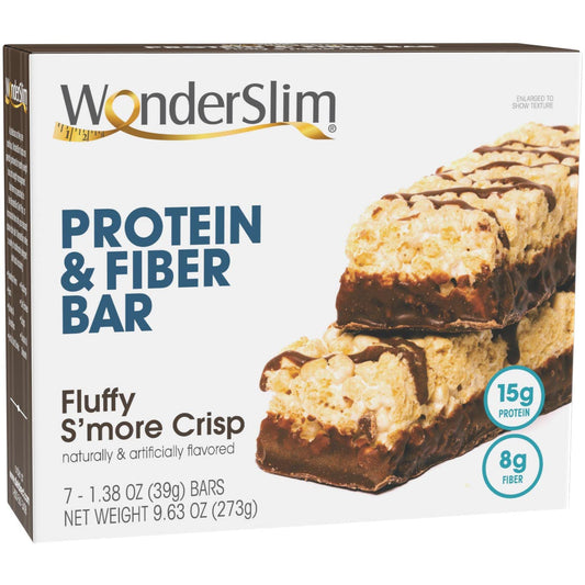 Gluten-Free Keto Protein Fiber Bar, Fluffy S'more Crisp, Low Carb (7ct) by WonderSlim