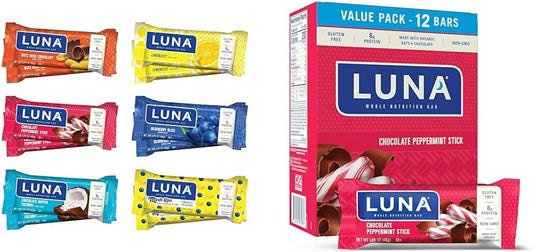 Gluten-Free LUNA Bar Variety Pack with Chocolate Peppermint Stick (24 Bars) for Snacking