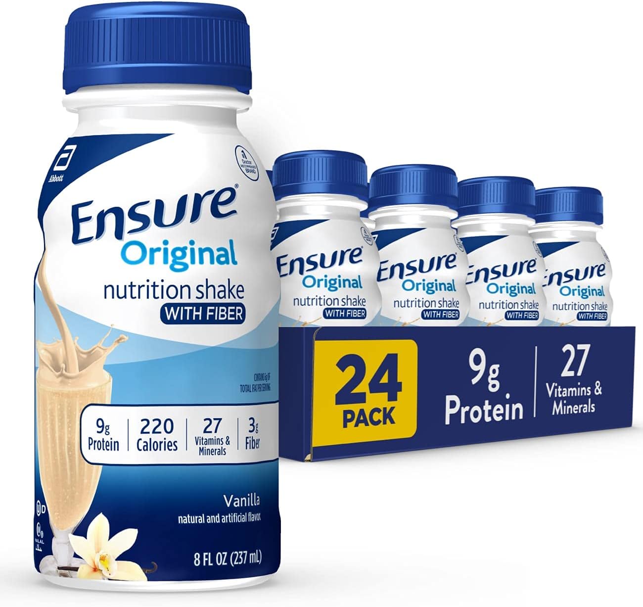 Gluten-Free Meal Replacement Shake with High Protein & Fiber - 24 Pack Vanilla Liquid Nutrition Shake