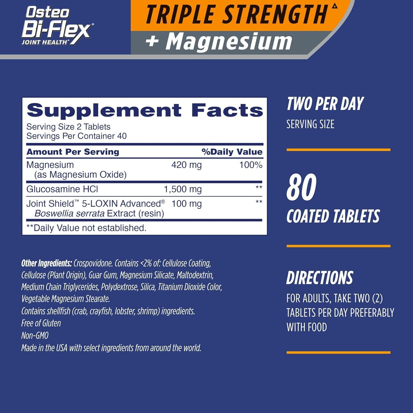 Gluten-Free Osteo Bi-Flex Triple Strength Joint Supplement with Glucosamine, Magnesium - 160 Tablets