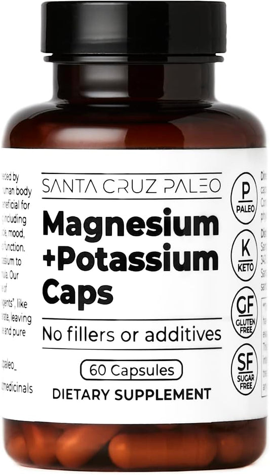 Gluten-Free Paleo Magnesium Potassium Capsules for Brain, Muscle, Bone, and Energy Support - 60 Capsules
