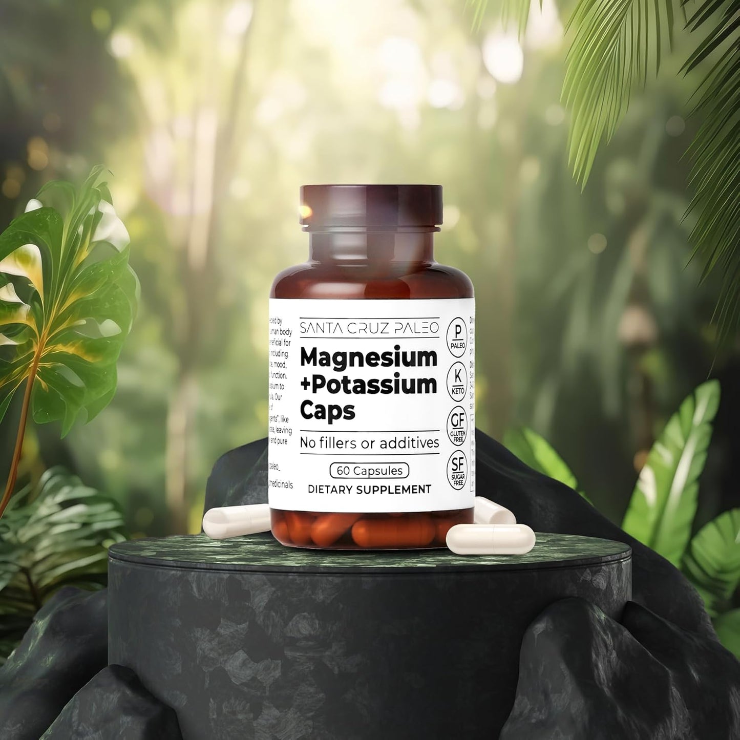 Gluten-Free Paleo Magnesium Potassium Capsules for Brain, Muscle, Bone, and Energy Support - 60 Capsules