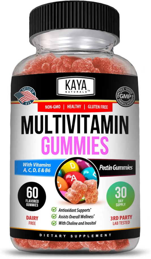 Gluten-Free Strawberry Flavored Adult Multi Vitamin Gummies with Biotin, Vitamin A, C & E, Zinc, Vitamin B-12, Folic Acid - 60 Count