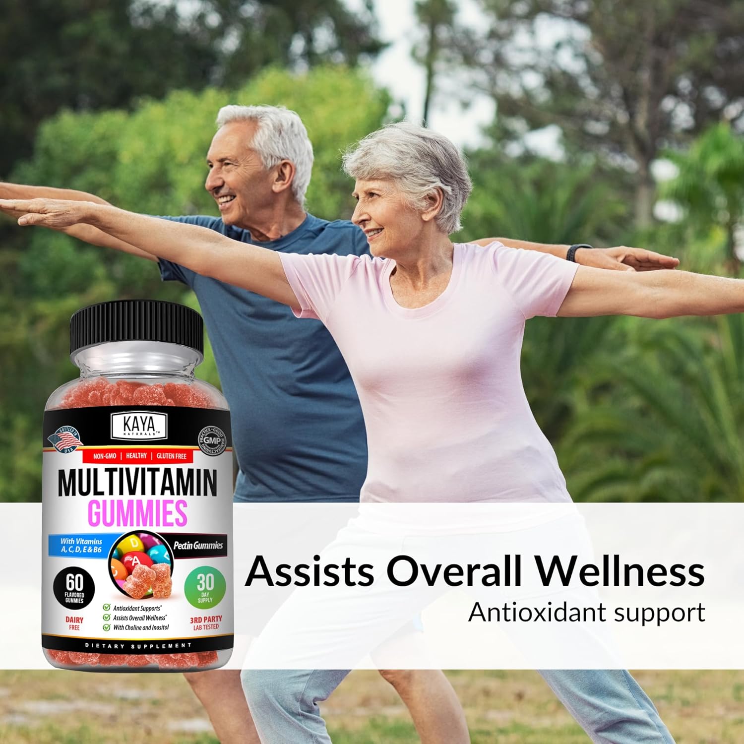 Gluten-Free Strawberry Flavored Adult Multi Vitamin Gummies with Biotin, Vitamin A, C & E, Zinc, Vitamin B-12, Folic Acid - 60 Count