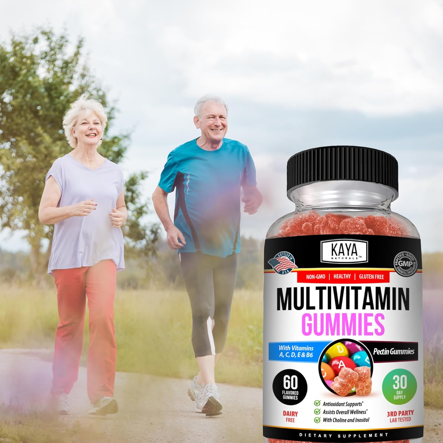 Gluten-Free Strawberry Flavored Adult Multi Vitamin Gummies with Biotin, Vitamin A, C & E, Zinc, Vitamin B-12, Folic Acid - 60 Count
