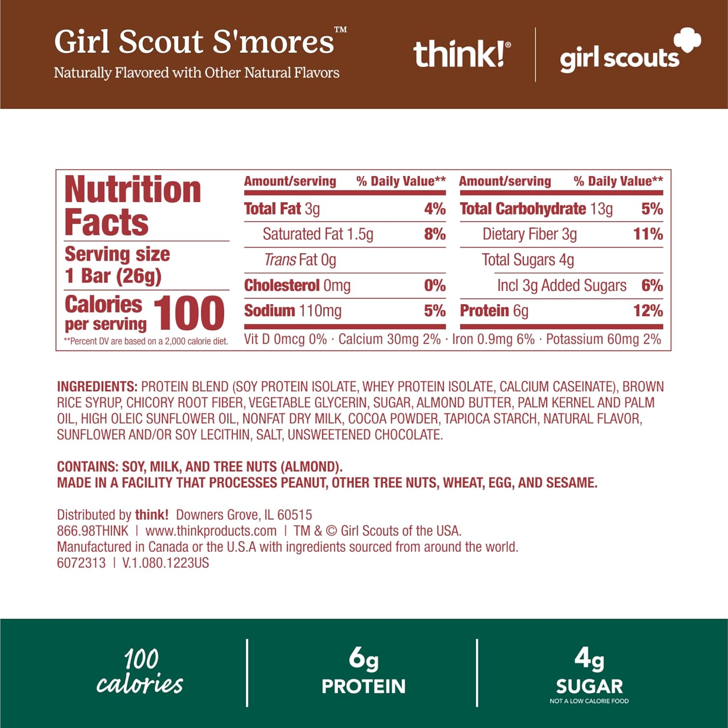 Gluten-Free think! Minis Protein Snack Bars in Girl Scouts S'mores Flavor - Pack of 15