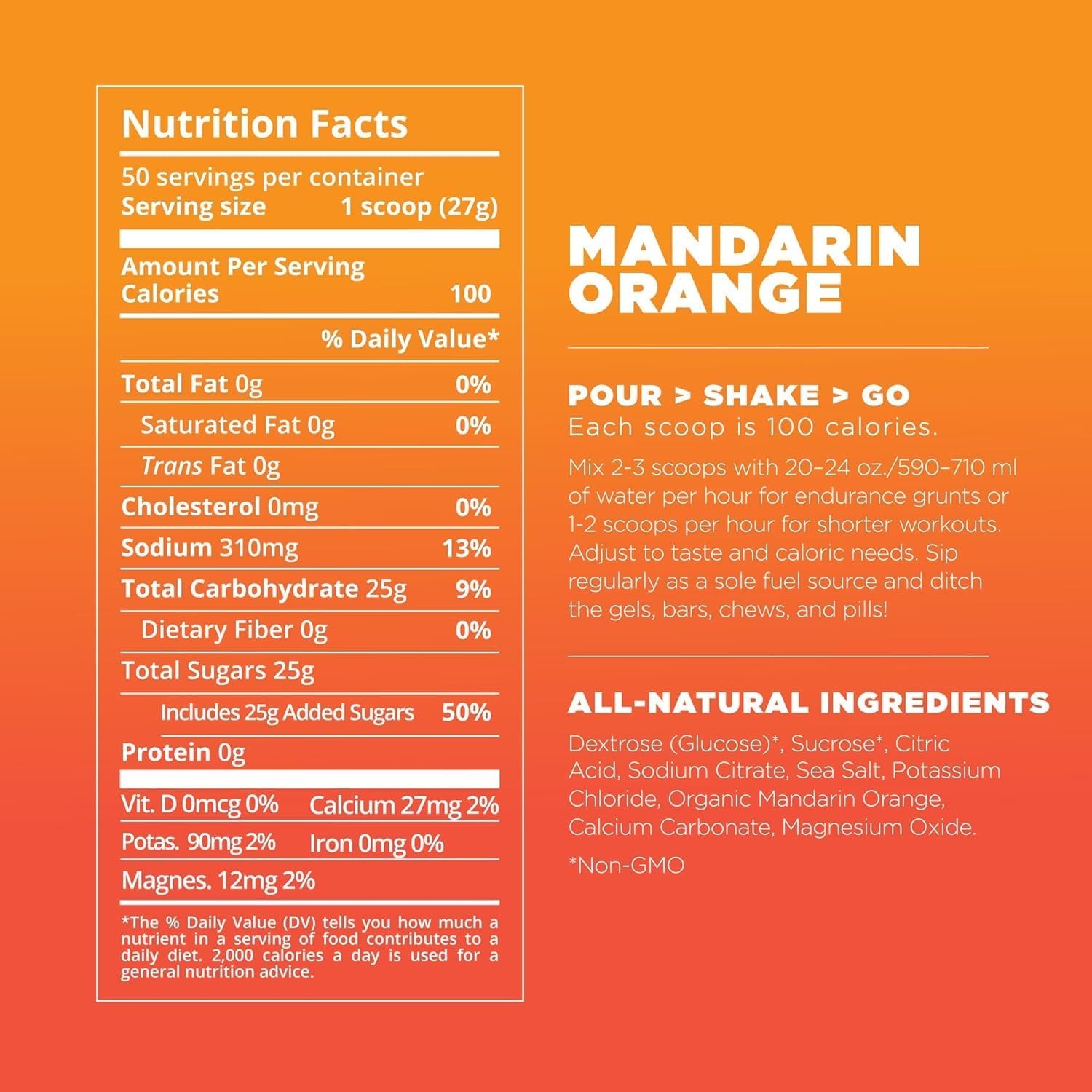 Gluten-Free Vegan Mandarin Electrolyte Sports Drink Mix Powder by Tailwind Nutrition - 50 Servings