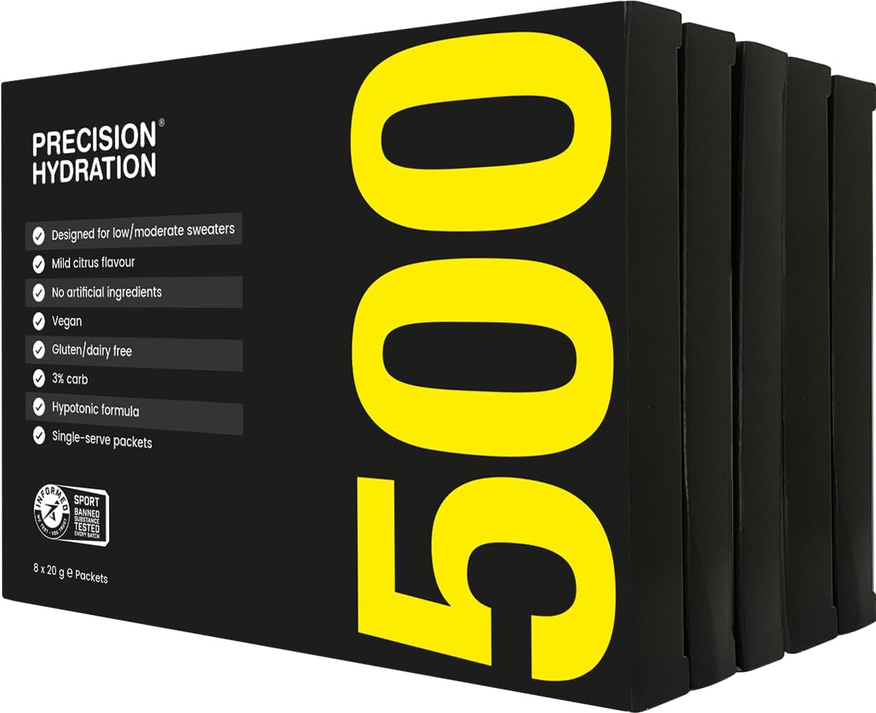 Gluten/Dairy Free Electrolyte Drink Mix - Precision Hydration Multi Strength Powders - Waterproof Individual Servings - No Artificial Ingredients (Yellow Packet, Pack of 40)