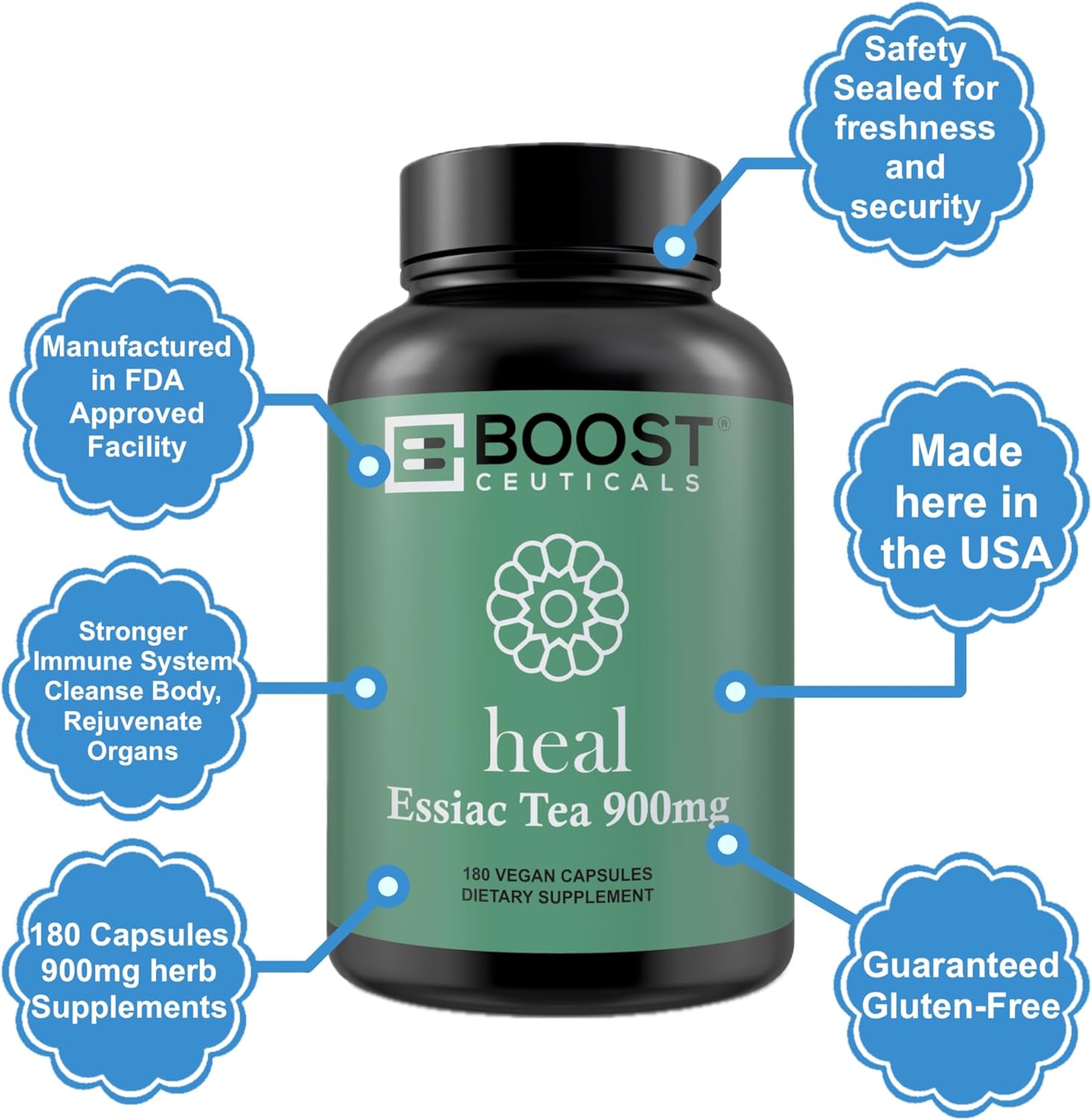 GMO-Free Vegan Essiac Tea Capsules - 180 Count, 900mg Per Serving for Immune Support by BoostCeuticals