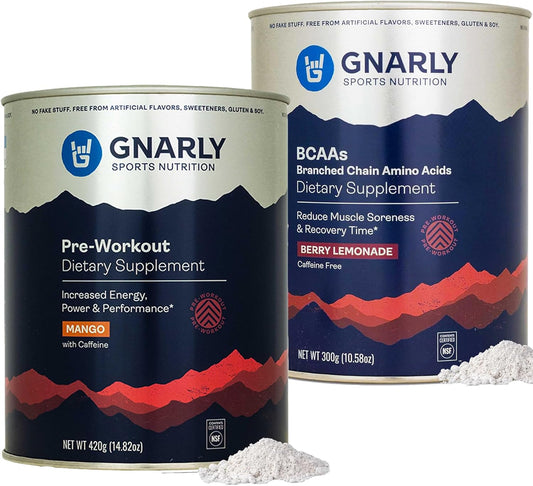 Gnarly Nutrition Preworkout Mango BCAAs Berry Lemonade Blend (25.4oz) Non-Caffeinated