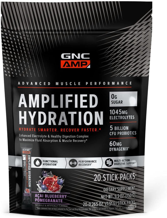 GNC AMP Amplified Hydration Electrolyte Powder Drink Mix - Acai Blueberry Pomegranate Flavor - 20 Count