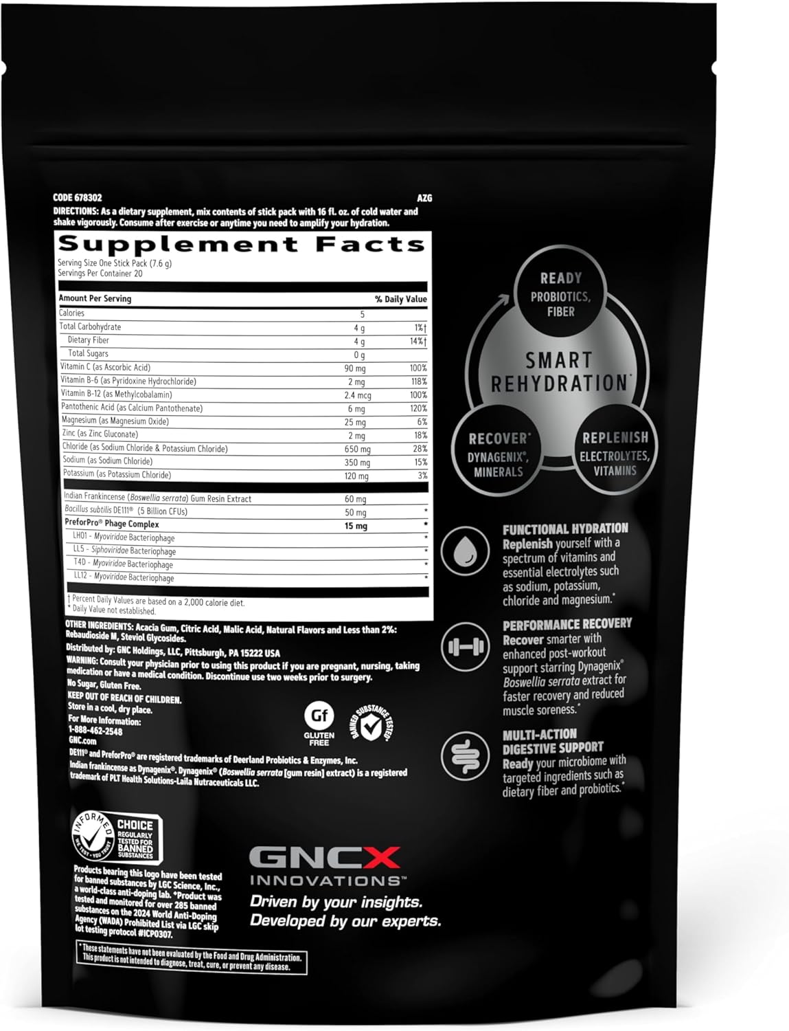 GNC AMP Amplified Hydration Electrolyte Powder Drink Mix - Acai Blueberry Pomegranate Flavor - 20 Count