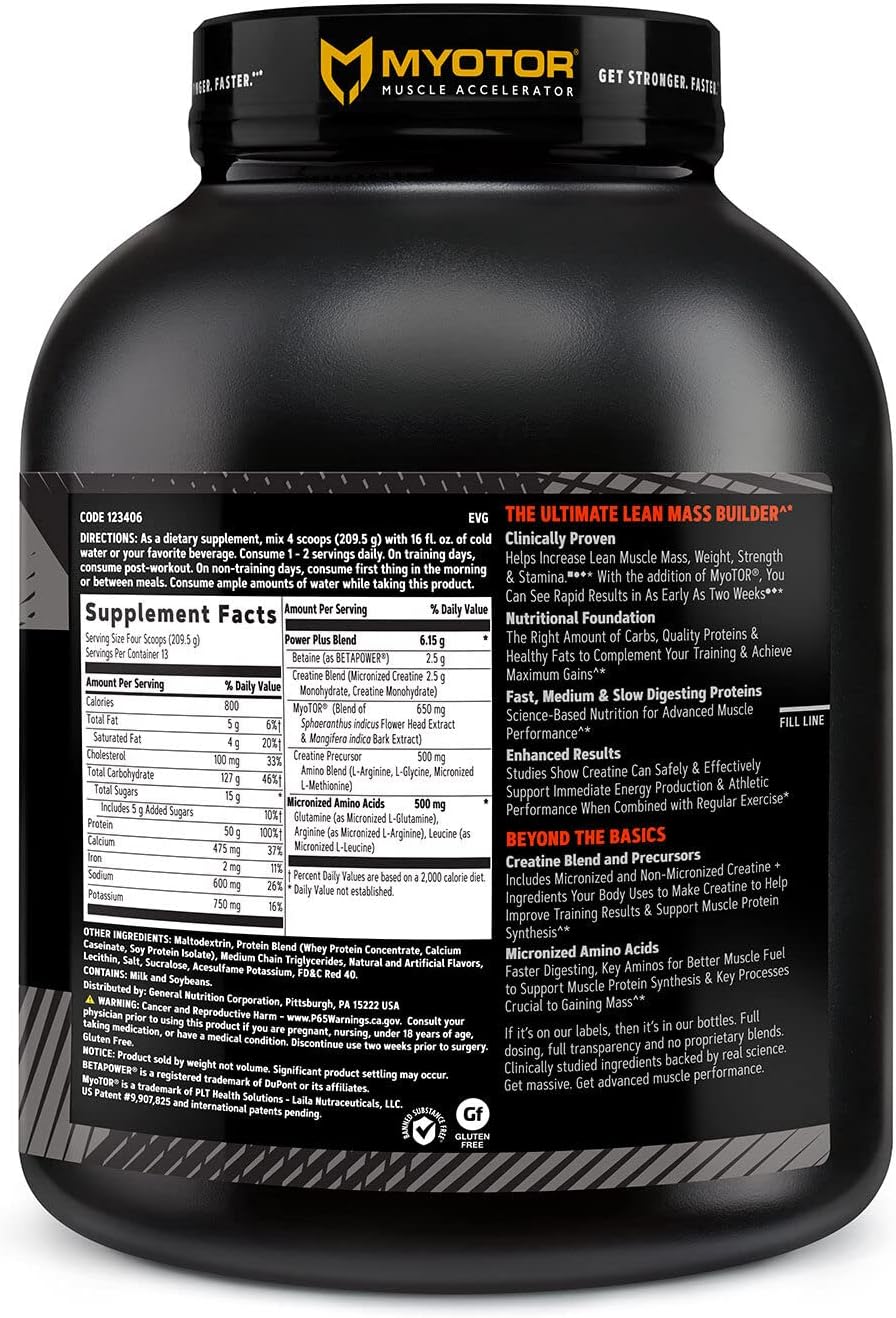GNC AMP Mass XXX Mass Gainer Protein Powder - Strawberry Flavor | 50g Protein | Muscle Building Formula with MyoTor, BCAA, and Creatine | 13 Servings