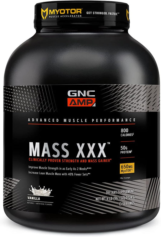 GNC AMP Mass XXX Vanilla Protein Powder for Muscle Building and Workout Support - Contains BCAA and Creatine - 13 Servings