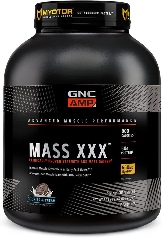 GNC AMP Mass XXX with MyoTOR Protein Powder - Cookies and Cream Flavor - 13 Servings - Muscle Building Formula with BCAA and Creatine