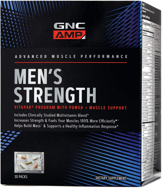 GNC AMP Men's Strength Vitapak with 1,250 mg PEG Creatine - Daily Vitamin Supplement for Muscle Mass & Strength | 30 Count
