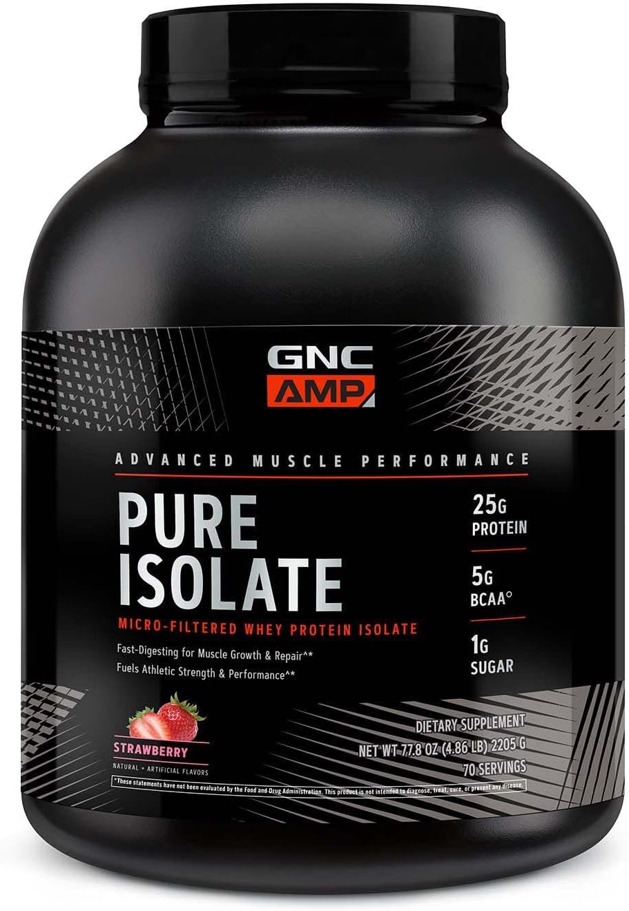 GNC AMP Pure Isolate Strawberry Whey Protein: 25g Iso, 5g BCAA, Fast Absorbing, 70 Servings for Athletic Strength & Muscle Growth