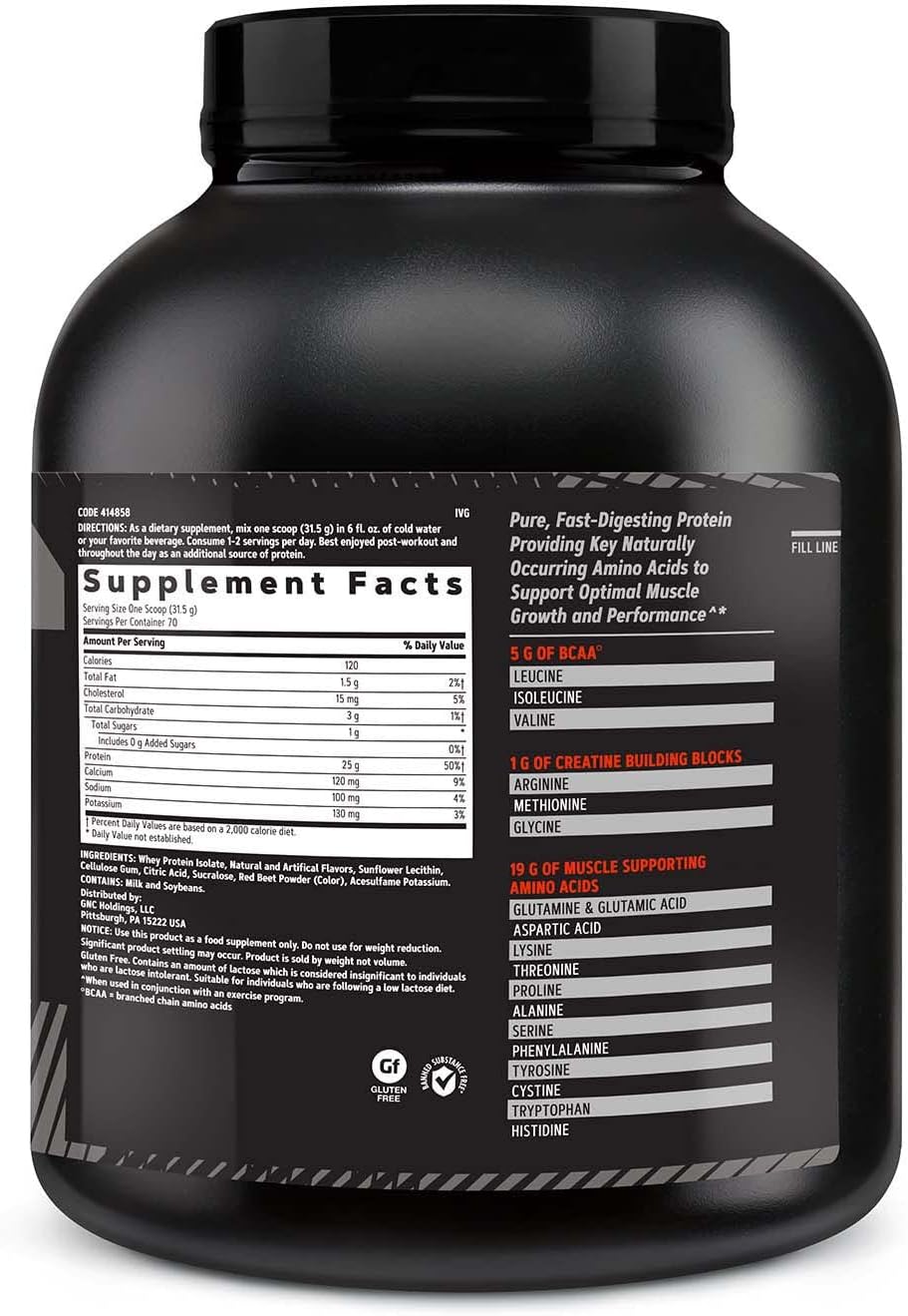GNC AMP Pure Isolate Strawberry Whey Protein: 25g Iso, 5g BCAA, Fast Absorbing, 70 Servings for Athletic Strength & Muscle Growth