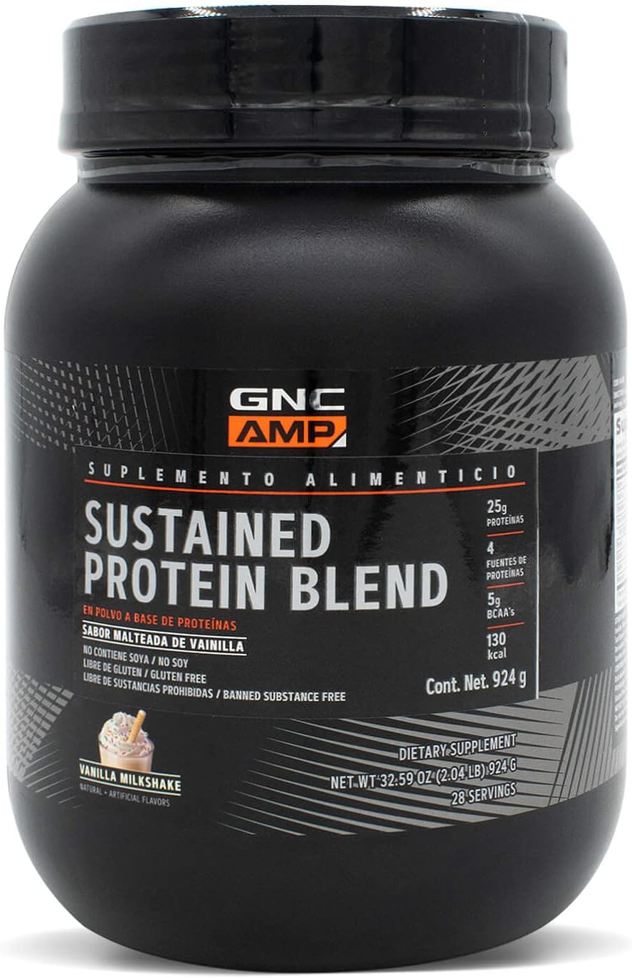 GNC AMP Sustained Protein Blend Vanilla Milkshake - 28 Servings - Muscle Building Formula with 4 Protein Sources for Rapid Release