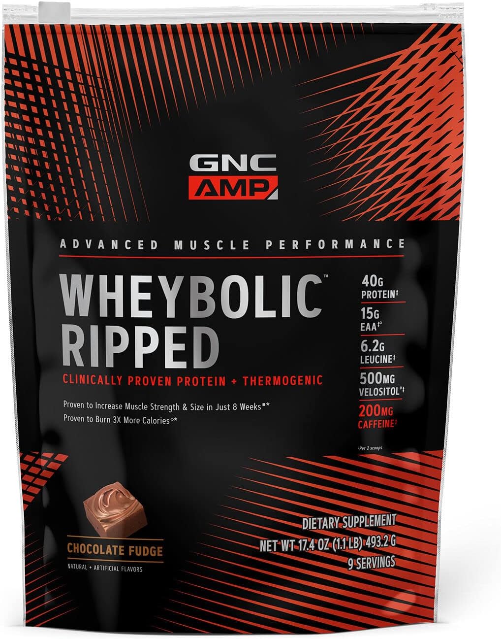 GNC AMP Wheybolic Ripped Chocolate Fudge Protein Powder Isolate - Gluten Free, 9 Servings, BCAA for Muscle Building & Workout Support