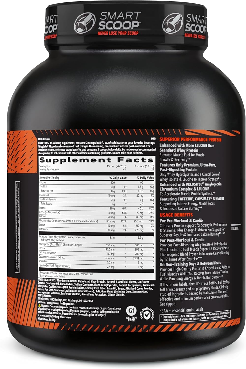 GNC AMP Wheybolic Ripped Protein Powder Isolate - Cookies & Cream Flavor - Gluten Free - 22 Servings - Muscle Building and Workout Support Formula with BCAA