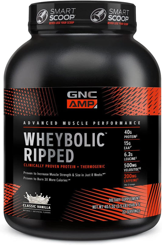 GNC AMP Wheybolic Ripped Vanilla Whey Protein Isolate Powder | BCAA for Muscle Building | Gluten-Free Workout Support Formula | 22 Servings